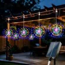 1pc Solar Powered Outdoor Firework Lights, 300/450 LED Fairy String Lights, Warm White/Multi-Color/White, 8 Modes Copper Wire Fairy Lights For Patio, Umbrella, Eaves, Garden, Tree, Tent, Hotel Decor - Fireworks Lights - View 3