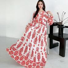 WOOD 2026 Spring/Summer New Women's Plus Size Loose Dress, Cotton-Rayon Material, Bohemian Floral Visual, Soft And Skin-Friendly, Comfortable And Breathable, Suitable For Daily, Festival, Vacation, And Dating Mother's Day Gift - 6-2# - 查看 6