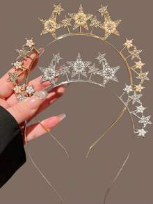 10/5/1 pieza Diadema de metal 3D en forma de estrella, minimalista y práctica, multifuncional. Adecuada para que las mujeres la usen en festivales, bodas y fiestas. - Plateado - Ver 11