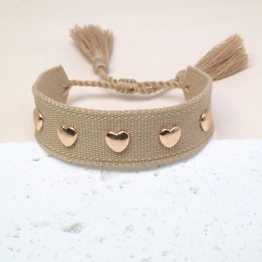 1pc Rivet Heart Bohemian Bracelet - Khaki - View 1