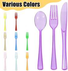 HEIPINIUYE 75 Pack Clear Purple Plastic Cutlery Heavy Duty Red Plastic Knives Forks And Spoons Disposable Silverware Set For 25 Guest Camping Birthday Baby Shower Party Cutlery Set - ColorY - View 5