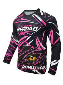 DONUTFOX 2026 Men's Off-Road Motorcycle Long Sleeve Shirt, Featuring 3D Animal Eye Pattern Design Sports - Hot Pink - View 14