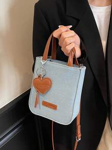 1pc Women's Solid Color PU Handbag, Fashionable Zipper Closure, Suitable For Dates & Gifts - Baby Blue - View 5