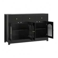 Meiyiu 55 Inch Wooden Dining Room Credenza, Farmhouse Style Buffet Cabinet With Wine Storage Design, Sturdy Organizer For Home Daily Use - Đen-Mới - Xem 6