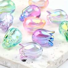 20pcs Random Mixed Transparent Tulip Flower Acrylic Beads, Suitable For Bracelets, Phone Straps And Accessories - Multicolor - View 1