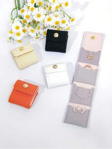 Mini Travel Jewelry Pouch, Travel Jewelry Roll Pouch, With Buckle, Foldable Multi-Functional Travel Jewelry Bag, Small Jewelry Box (Earrings, Rings, Necklaces). - Màu trắng ngà, 1 chiếc - Xem 2