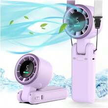 Portable Handheld Fan,13550RPM Air Turbo Tech Cooling Fan, 5 Gear Wind, 5000mAh Rechargeable, Up To 12 Working Hours, 3 IN 1 Hand Fan  With Air Turbo Tech Cooling Fan For Outdoor Activities, Travel, Working, Beach Vacation Essentials(Purple) - C-Tím - Xem 1