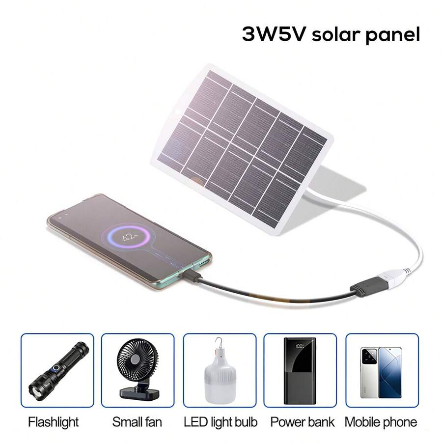 3W 5V 便攜式太陽能板 USB 充電器 戶外迷你太陽能電源 適用於 LED 露營燈、迷你風扇、行車記錄器、運動相機、手機及所有 5V 電子設備 - 查看 1