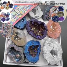 9pcs Natural Crystal Stone Healing Energy Quartz Geode Agate Cluster Raw Stone Set, Electroplated Agate Geode Colorful Asymmetric Cavity Rock Loose Specimen Mineral Education Display Gift For Friends - Multicolor - View 14