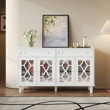 Sideboard With Four Mirrored Doors, Chest Of Drawers With Drawers, Adjustable Shelves And Crystal Handles - White - View 3