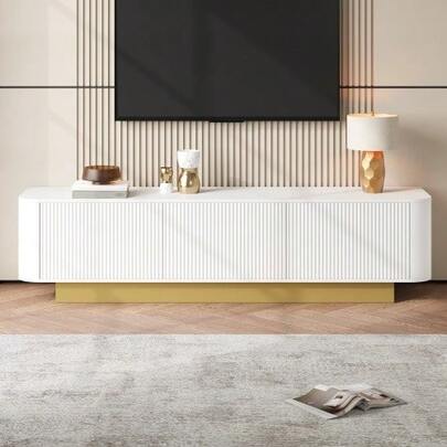 170 Cm TV Stand (Long) | Modern TV Stand With Storage Space – Rounded Design, Cable Management, Textured Front – Media Console For Living Room