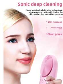 Portable Electric Silicone Facial Cleanser With Waterproof Vibration Massage Function, 5 Modes, Deep Skin Exfoliating Facial Brush. - Hồng - Xem 4