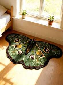 High-Quality, Thick 8Mm Velvet Dot Plastic Bottom 1pc Irregular Retro Green Plants Butterfly Living Room Carpet, European-Style Light Luxury Creative Gradient Design, Artistic Minimalist Bedroom Bedside Rug For Home Decor, Sofa Coffee Table Mat - 綠色的 - 查看 7