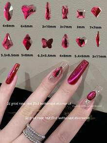KIRAME 21-Grid DIY Nail Art K9 Glass Rose Flat-Back Rhinestones Kit - 30PCS Each High-Shine Rhinestones With1 Drilling Pen And 2pcs Nail Chains,Manicure Gems ,Nails Salon ,Nails At Home,Nail Suppliers, Nail Charms,Nail Stuff,Christmas, New Year,Valentine Day Nails,Mothers Day,Festival Gifts,Suitable For Crafts, Apparel, Fabrics, Footwear, Glassware, Jewelry Making - Multi-Size Sparkling Decor - 玫紅色 - 查看 4