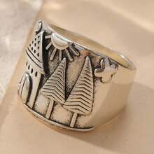 Classic Minimalist Wide Copper Ring, Handcrafted Landscape Engraved Pattern, Unisex Commemorative Band, Suitable For All Occasions, Ideal Gift For Holidays - Silver - View 8