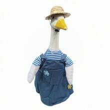 Spring Porch Goose Outfit Overalls Gardener Costume With Straw Hat For 23 Inch Lawn Goose Statue - Blue - View 6