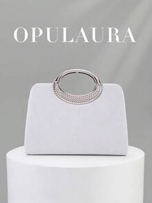 OpulAura 女士时尚闪亮水晶水钻晚宴手拿包，璀璨奢华镶钻正式礼服手提包，适合晚宴、派对、生日、婚礼等场合，也可作为生日礼物 - 白色 - 查看 7