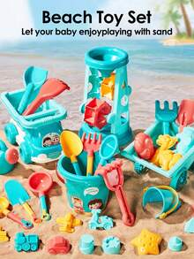 Juego de juguetes de playa para niños para exteriores, adecuado para la playa y el parque, que incluye excavación de arena, palear, juego de arena, carrito pequeño, cubeta de playa, varios modelos de tobogán de arena - Multicolor - Ver 4