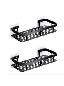 Medio juego de estantería de baño negra, de gran capacidad y montada en la pared, sin necesidad de perforar, estante para champú y toallas montado en la pared, soporte rectangular montado en la pared, organizador de baño y ducha adhesivo, adecuado para baño y cocina - Estante rectangular - Ver 13