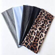 Set da 5 fasce elastiche boeme per donna, con stampa leopardata e colori uniti, fasce elastiche antiscivolo e assorbenti per sudore, adatte per corsa, yoga, uso casual, accessori per capelli - Multicolore - Visualizzare 6