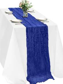 1pc Navy Blue Cheese Cloth Table Runner, 9.84ft (3m) Boho Sheer Table Cloth 35 X 118 Inch (90 X 300cm) Gauze Bohemian Runner, Suitable For Wedding Bride Baby Shower Birthday Party Dining Table Decor - Royal Blue - View 8