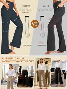EBIOSVE High-Waisted Wide Leg Pants - Stretchy Knit Trousers With Deep Pockets For Yoga, Lounge & Daily Commute - 1pc 灰色 - 查看 7