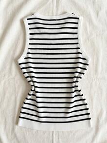 Áo tank top dệt kim kẻ sọc phối màu tương phản, phong cách tối giản thường ngày - Đen và trắng - Xem 2