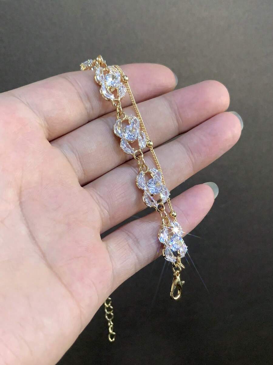 1件時尚立方氧化鋯鑲嵌閃亮鑽石手鍊，適合女性日常佩戴 (LADYCOCO 新品 (附仿氧化鋯包裝盒)