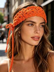 1 chiếc băng đô cài tóc thủ công móc len hình hoa trắng, phong cách Bohemian, thích hợp cho đi biển, mặc hàng ngày và đi nghỉ mát. - Hồng - Xem 5