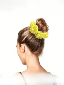 Romantic Rose Hair Scrunchie | High Elastic Fabric Hair Tie, Minimalist Elegant Bun Accessory - Multicolor - View 5