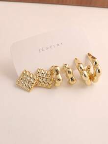 18/6pcs Fashion Earring Set, Exaggerated Elegant Long Earrings With Left And Right Flower Designs, Multi-Style Earring Set Suitable For Daily And Festival Wear, Made Of ABS Resin With UV Plated Non-Fading Gold - Gold - View 9