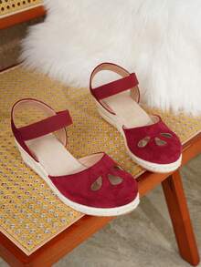 Sandalias de cuña de plataforma de cuerda de lino color albaricoque cómodas y antideslizantes para mujer, adecuadas para vacaciones de primavera y verano - Burdeos - Ver 5