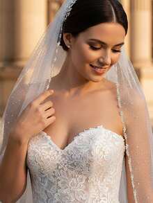 1pc Sparkling Beaded Bridal Veil, Long Trailing Style, Suitable For Beach/Church Wedding, Wedding Veil,Festival,Birthday - Multicolor - View 5