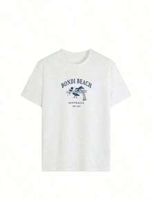 1 camiseta de mujer, camiseta de manga corta de verano para mujer, estilo casual y holgado, con estampado de la playa Bondi de Australia, para uso diario y urbano. Camisetas con estampados, camisetas vintage, 100% algodón (tallas S-3XL). Camiseta de manga corta con cuello redondo estampada, mangas cortas estampadas, verano, muy adecuada para uso diario. - Blanco - Ver 3
