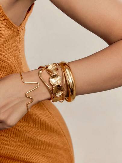 Altistry 5 stuks vintage elegante Bohemian stijl gladde effen gedraaide geometrische open armbandset, geschikt voor dagelijks gebruik, feestkleding, vakantiekleding, modeaccessoire, perfect cadeau.