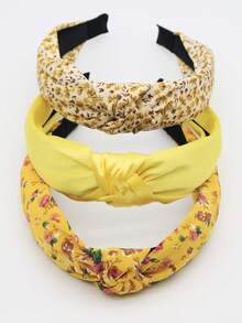 Set de 3 diademas de tela sólida con flores amarillas para mujer, diadema a juego dulce para uso diario y festivo - Amarillo - Ver 6