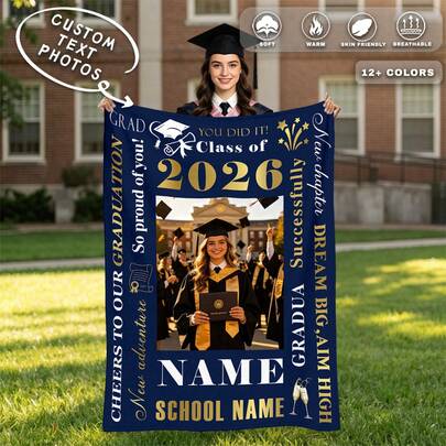 1pc Custom Photo Graduation Blanket, A Personalized Bed Blanket That Can Be Printed With Your Name, Soft And Comfortable, Suitable As A Family Gift, Birthday Gift, Christmas Gift, Personalized Gift, Graduation Gift For Your Son/Daughter Or A Gift For A Friend.