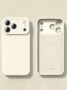 Capa de Telefone Magnética de Silicone Líquido de Luxo Compatível com iPhone 17 Pro Max, 17 Pro, 17 Air, 17, 16 Plus, 15, 14, 13, 12 Pro Max, 11, Suporta Carregamento Sem Fio, Toque Suave. - Branco antigo - Visão 1