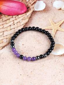 Bracelet en cristal de tourmaline noire de 6 mm, absorbe l'énergie négative, représente la force, l'équilibre et la résilience. Bijou de guérison, de yoga et de méditation en améthyste, cadeau pour elle/lui - Multicolore - Voir 8