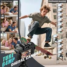 NBD 5K & 64MP Digital Camera, External Microphone & 180° Flip Screen Vlog Camera, 52mm Wide Angle And Macro Lens, 16x Digital Zoom, Built-In Flash, Selfie And Night Mode, Suitable For Photography Beginners, Comes With 32GB Memory Card And 2 Batteries - View 4