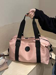 Túi duffel ngắn ngày cỡ lớn bằng chất liệu nylon, trang trí chữ cái, thích hợp cho tập gym, tập yoga, hoặc hành lý đi học cho học sinh, unisex. - Hồng - Xem 4