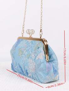 Bolsa Clutch Feminina Assimétrica com Lantejoulas e Estampa Floral, Bolsa de Festa Leve Adequada para Festas, Casamentos, Bailes e Banquetes, Presente Perfeito para Madrinhas - Azul bebê - Visão 4