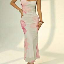 PETITE Women's Sexy Low-Cut Slingback Halter Dress With Pink Floral Prints For Slimming And Slimming. Elegant And Sexy Outfit For Summer Vacation,Bohemian Clothes,Bodycon Dress - Rosa - Ver 6