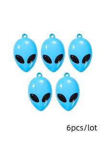 6 piezas de colgantes de metal con máscara de alienígena de dibujos animados divertidos y coloridos, surtidos al azar, con efecto de pintura en aerosol, hechos a mano, DIY, personalizados, para aretes, collar y cadena de teléfono - Multicolor - Ver 19