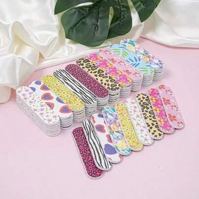 Lima de uñas multicolor, bloque de pulido de 7 lados con estampado de leopardo de colores, empujador de cutículas, paleta de dar forma y pulir uñas, adecuado para principiantes y salones de uñas