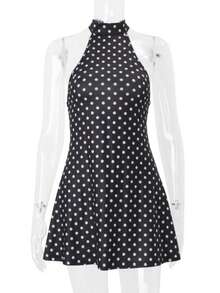 Fashionable Printed Dress With Open Back And Adjustable Waist - Hitam - View 3