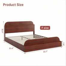 Marco de cama de plataforma de madera resistente con cabecera de almacenamiento y pie elevado, fuerte soporte de la pizarra, no se requiere mueble de caja, muebles de dormitorio - Nogal rojo - Ver 2
