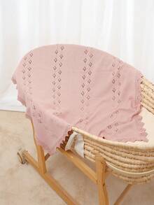 Baby Knitted Blanket, Infant Solid Color Soft Wavy Edge Fashionable Swaddle Wrap, All Season Kids Throw Blanket - Light Pink - View 4