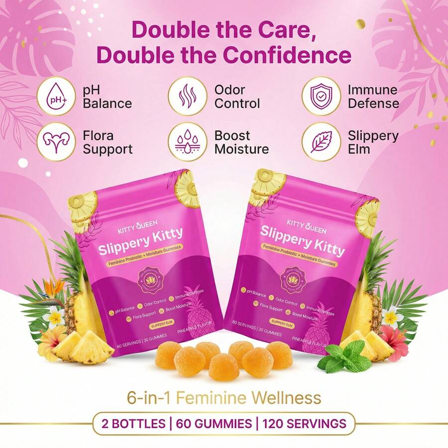 Slippery Elm Probiotic Gummies | Pineapple Flavor, 60 Count - 2-pack - View 1