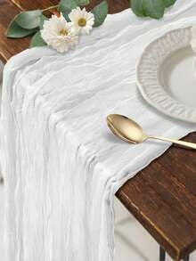 1pc White Cheesecloth Table Runner, 9.84ft (Approx. 3m) Farmhouse Sheer Table Cloth, 35 X 118 Inch (Approx. 90 X 300cm) Boho Chic Table Scarf, Suitable For Wedding Bride, Baby Shower, Birthday Party, Dining Table Decor - White - View 11